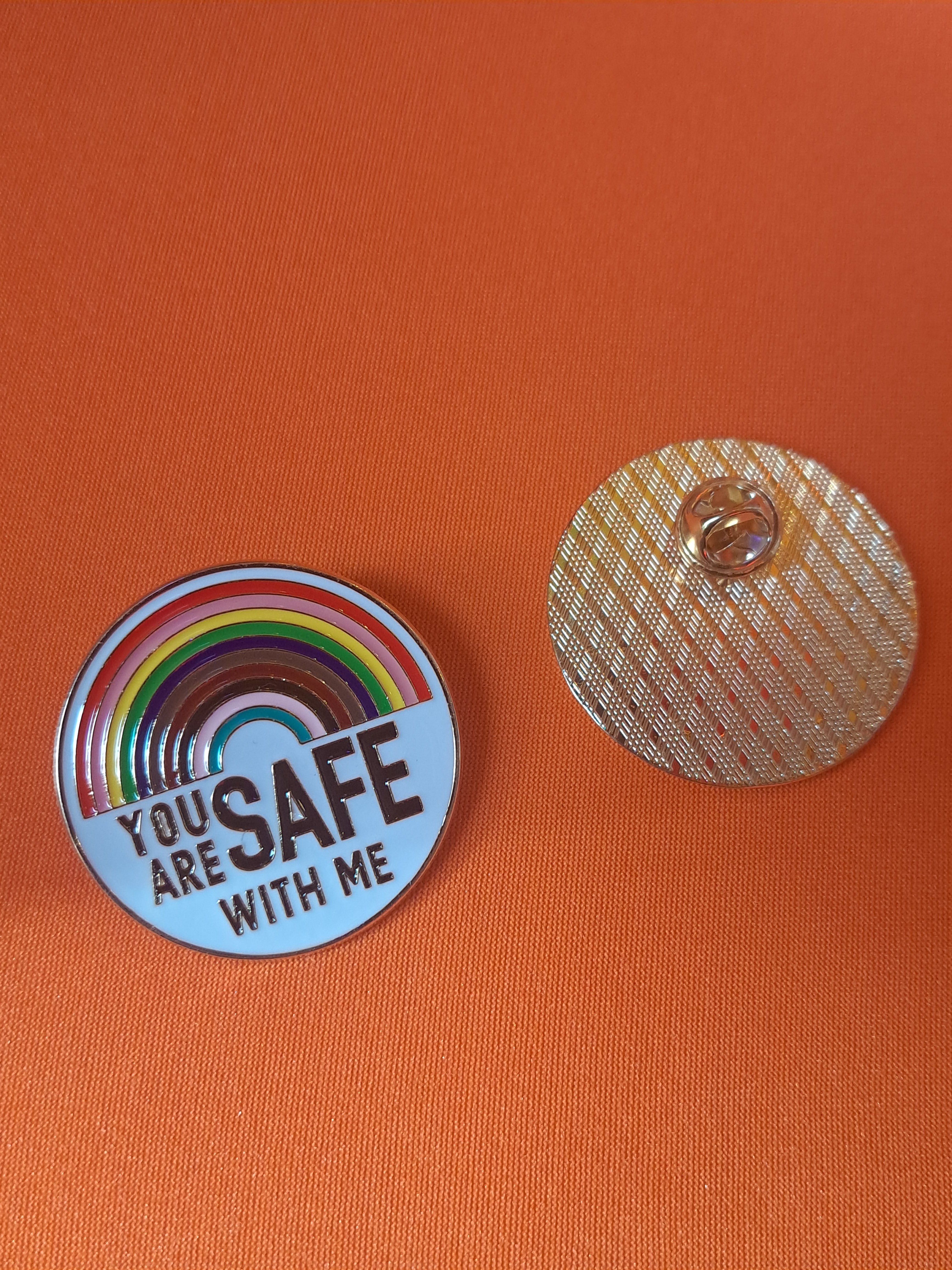 Safe with me enamel pin